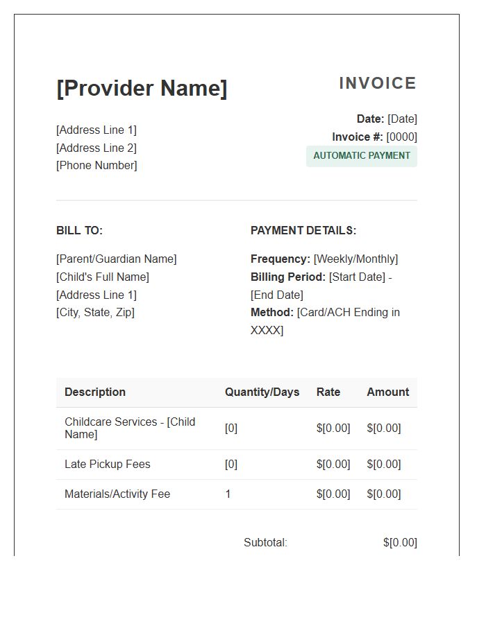 Automatic Childcare Payment Invoice Template