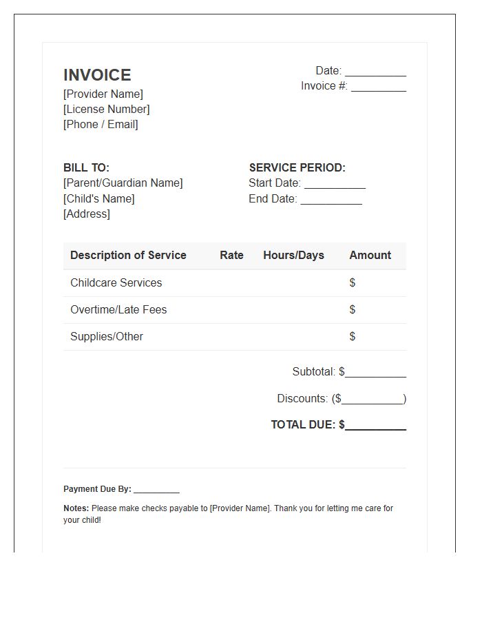 Family Childcare Home Invoice Template