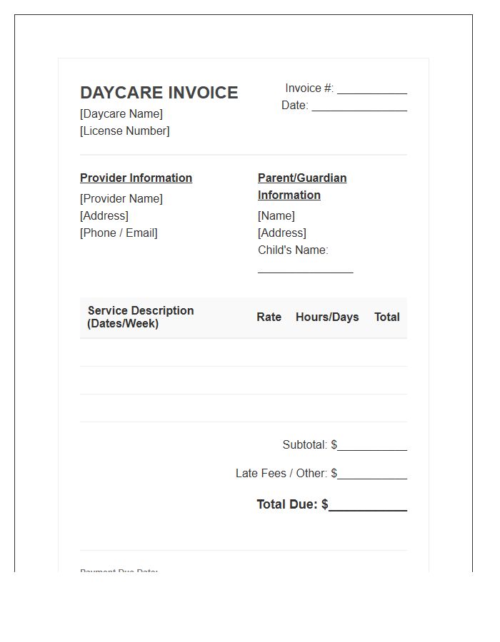 In Home Daycare Invoice Template