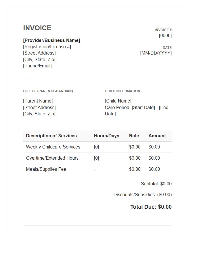 Registered Daycare Provider Invoice Template