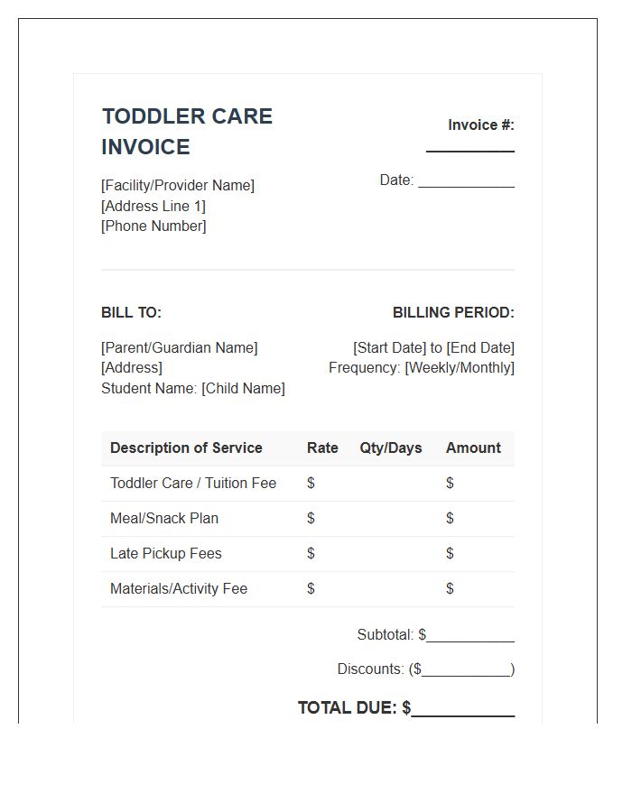 Toddler Care Recurring Invoice Template