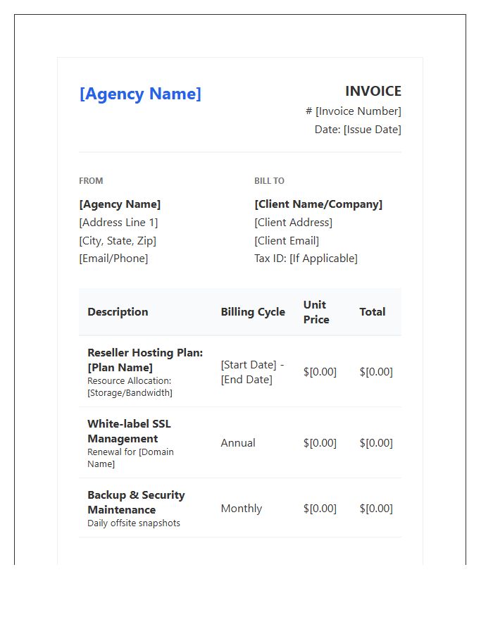 Agency Reseller Hosting Recurring Invoice Template