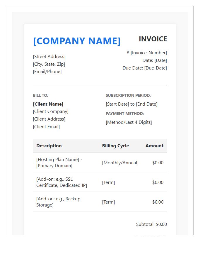 Corporate Web Hosting Subscription Invoice Template