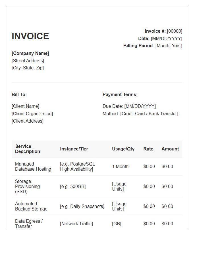 Database Hosting Service Monthly Invoice Template