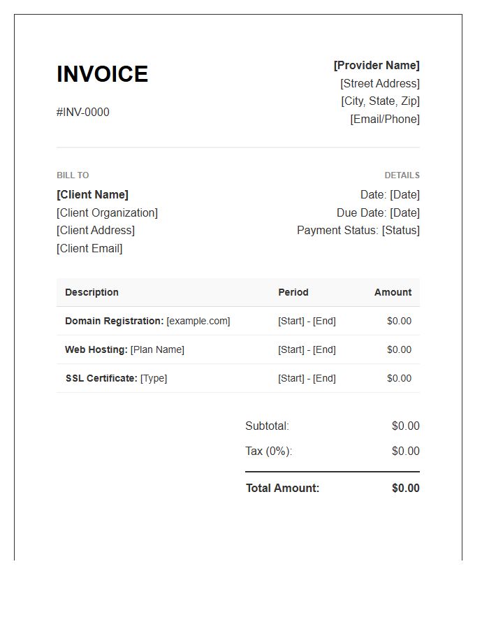 Domain Registration And Hosting Invoice Template