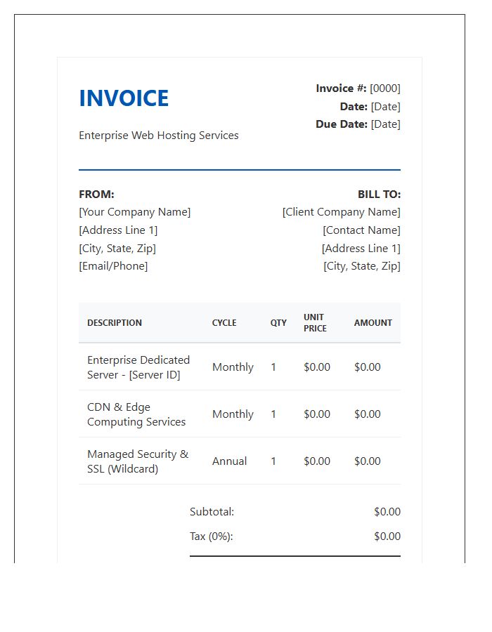 Enterprise Web Hosting Service Invoice Template