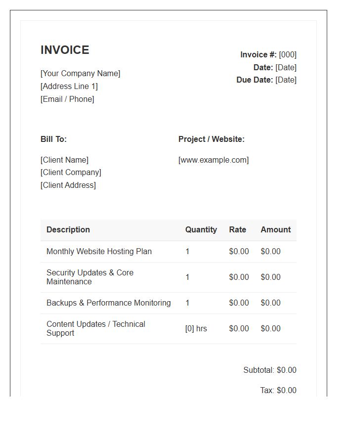 Monthly Website Maintenance Hosting Invoice Template