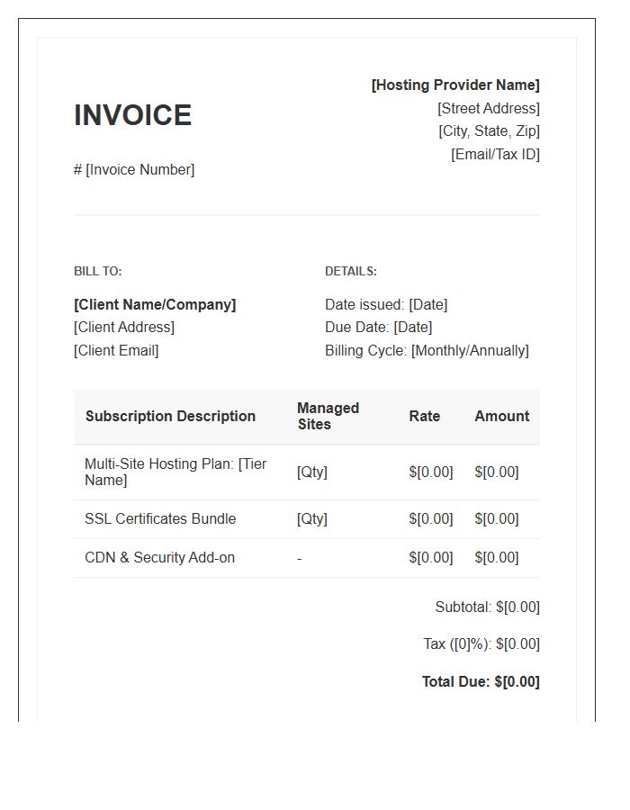 Multi Site Hosting Subscription Invoice Template