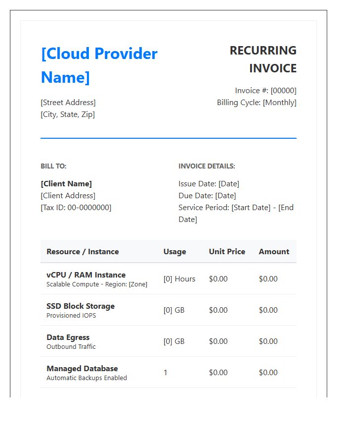 Scalable Cloud Hosting Recurring Invoice Template