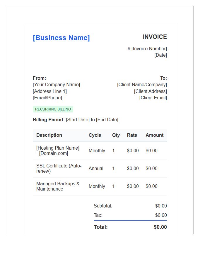 Small Business Hosting Recurring Invoice Template