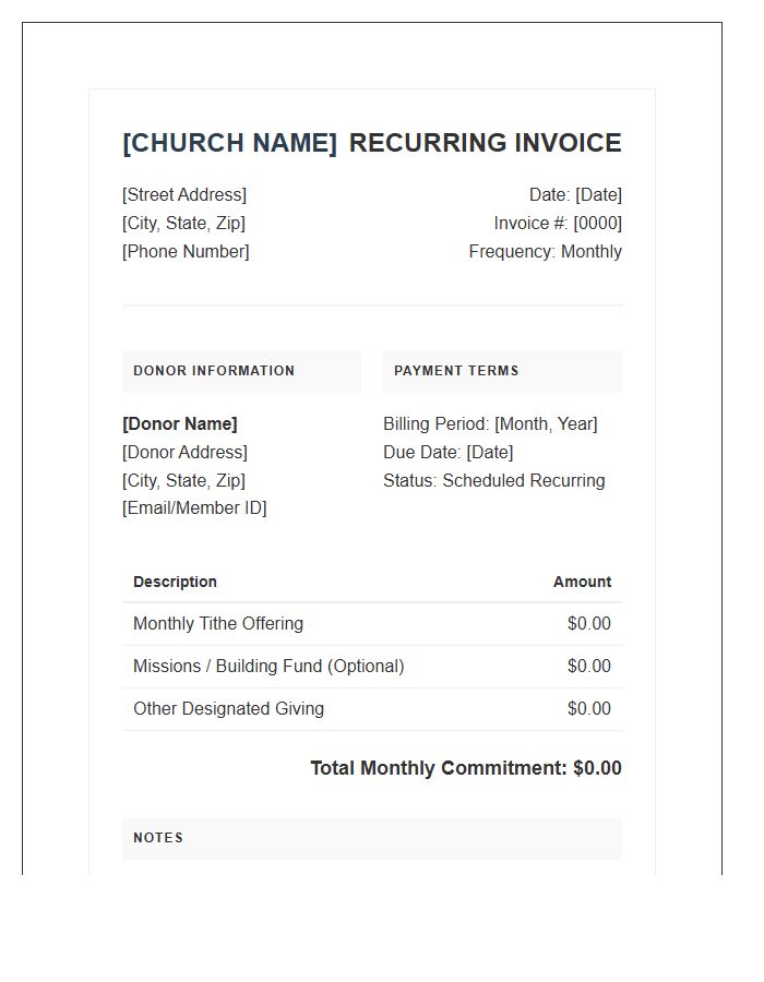 Church Monthly Tithe Recurring Invoice Template