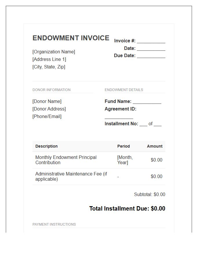 Endowment Monthly Installment Invoice Template