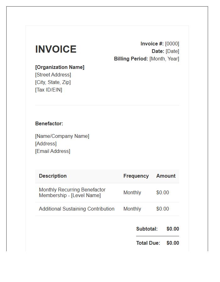 Monthly Benefactor Recurring Invoice Template