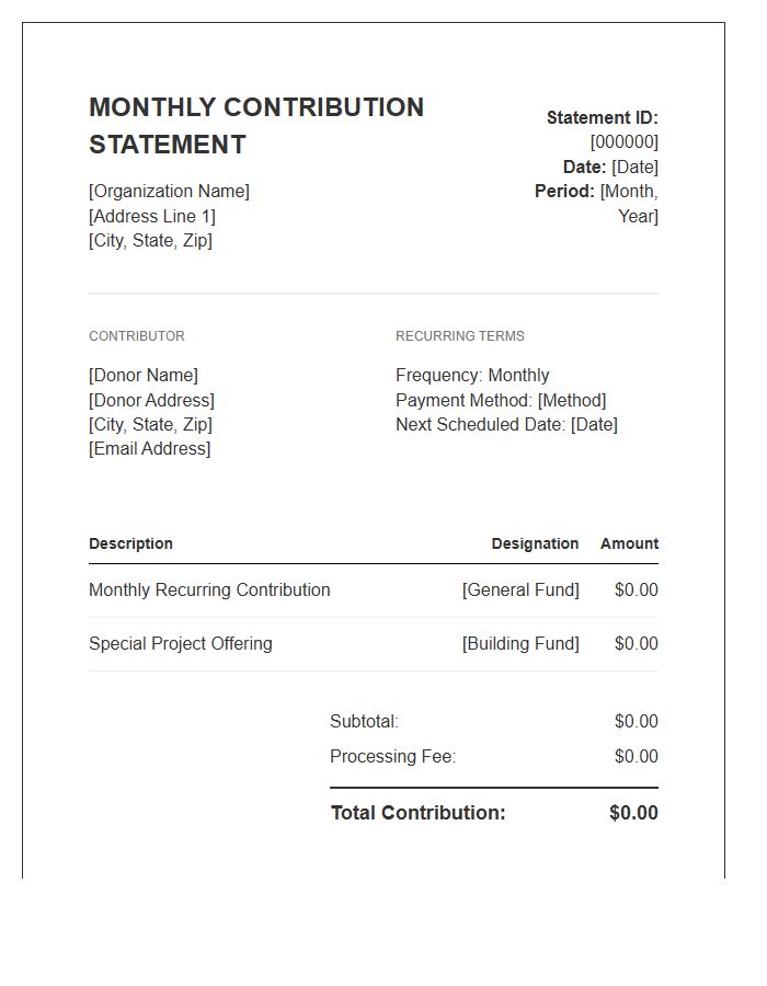 Monthly Contribution Statement Recurring Invoice Template