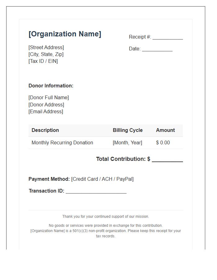 Non Profit Monthly Donation Recurring Invoice Template