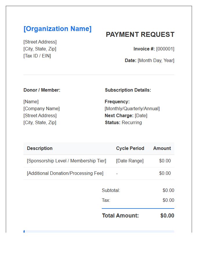 Nonprofit Recurring Payment Request Invoice Template