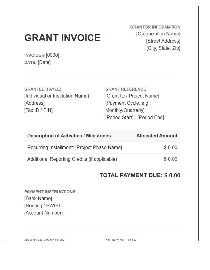 Recurring Grant Payment Invoice Template