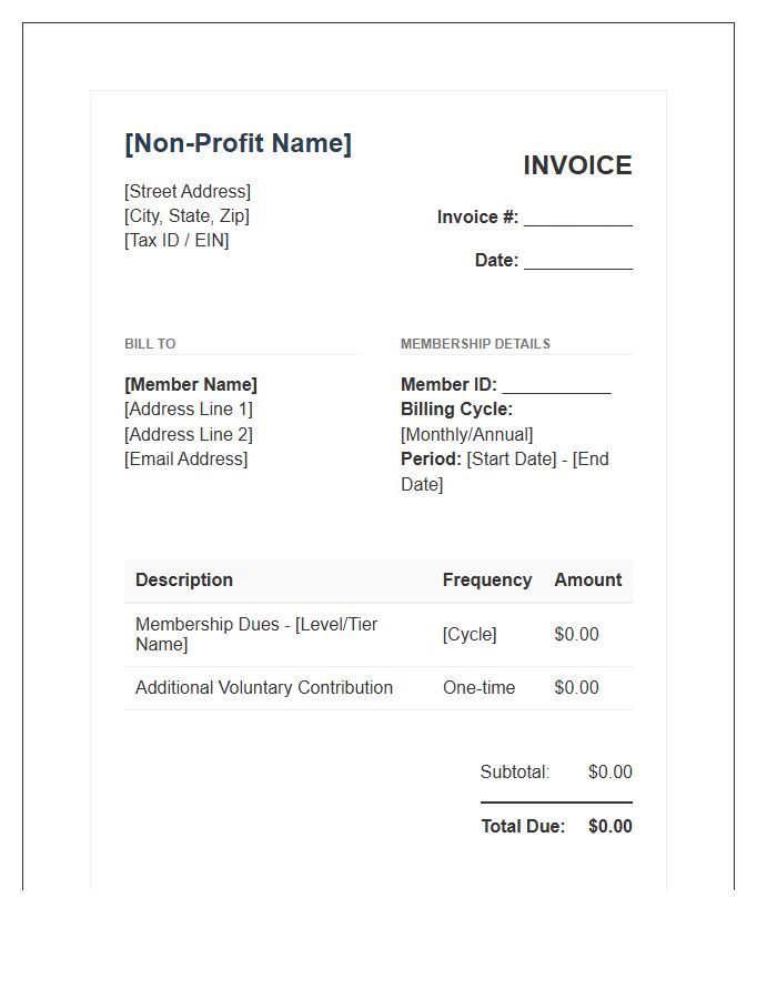Recurring Membership Dues Non Profit Invoice Template