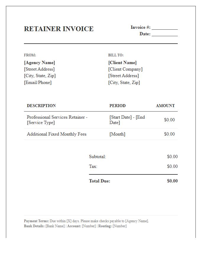 Agency Client Retainer Invoice Template Formal