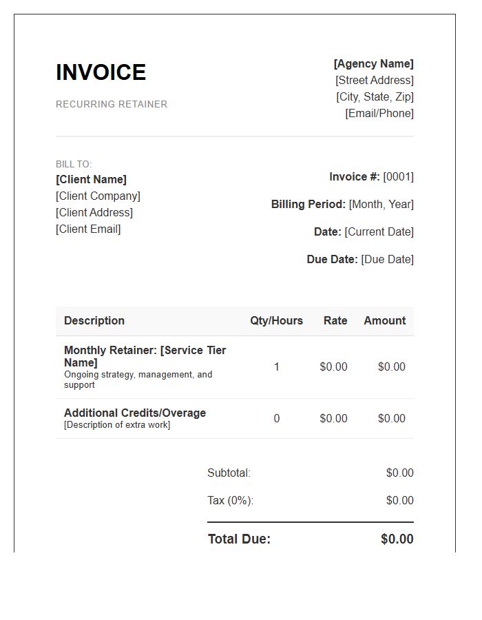 Agency Recurring Billing Retainer Invoice Template