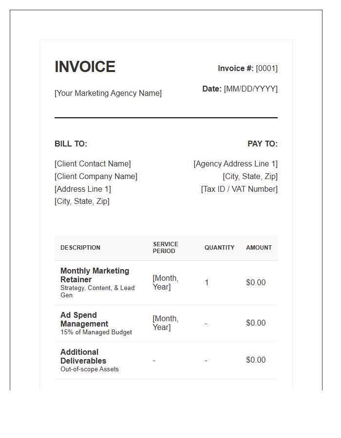 B2B Marketing Retainer Invoice Template Business