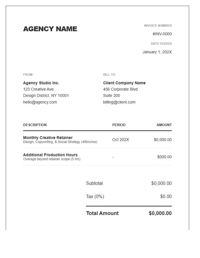Creative Agency Monthly Retainer Invoice Template