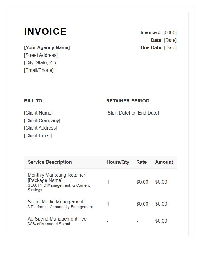 Digital Marketing Retainer Invoice Template Professional