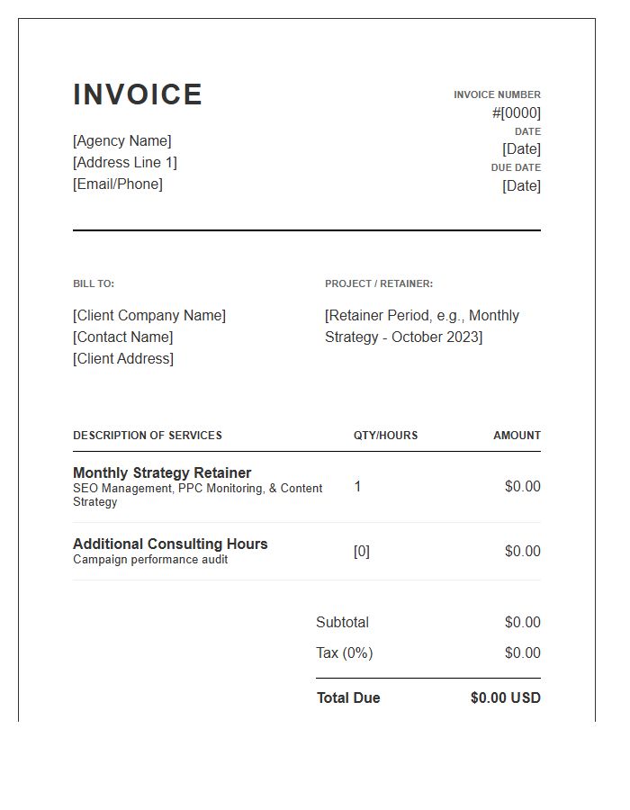 Digital Strategy Agency Retainer Invoice Template