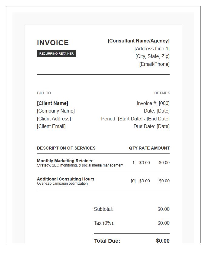 Marketing Consultant Retainer Invoice Template Recurring