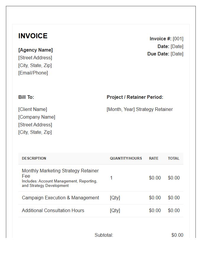 Marketing Strategy Retainer Invoice Template Standard