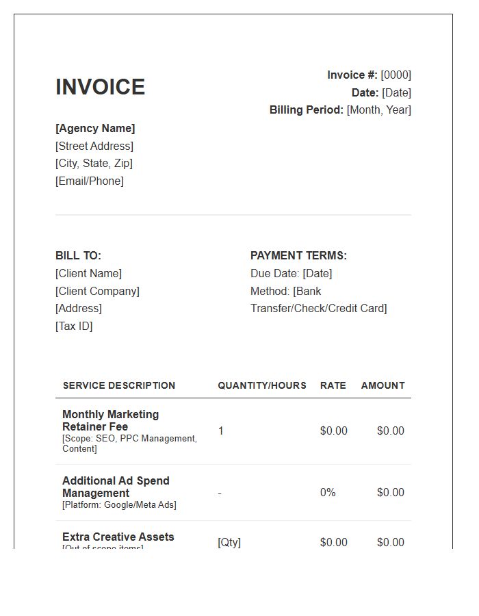 Monthly Marketing Agency Retainer Invoice Template