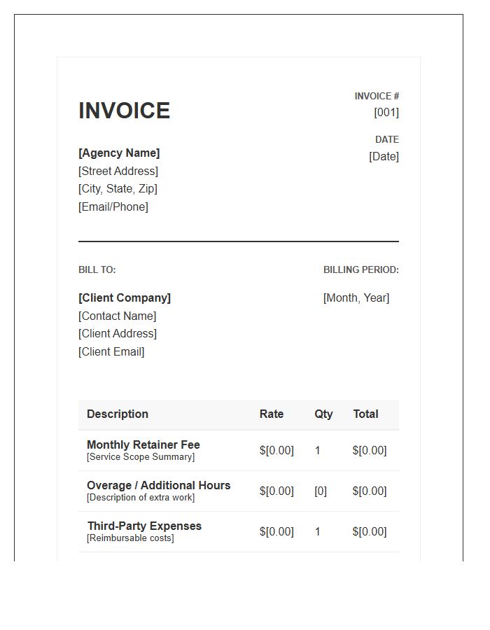 Retainer Based Agency Service Invoice Template