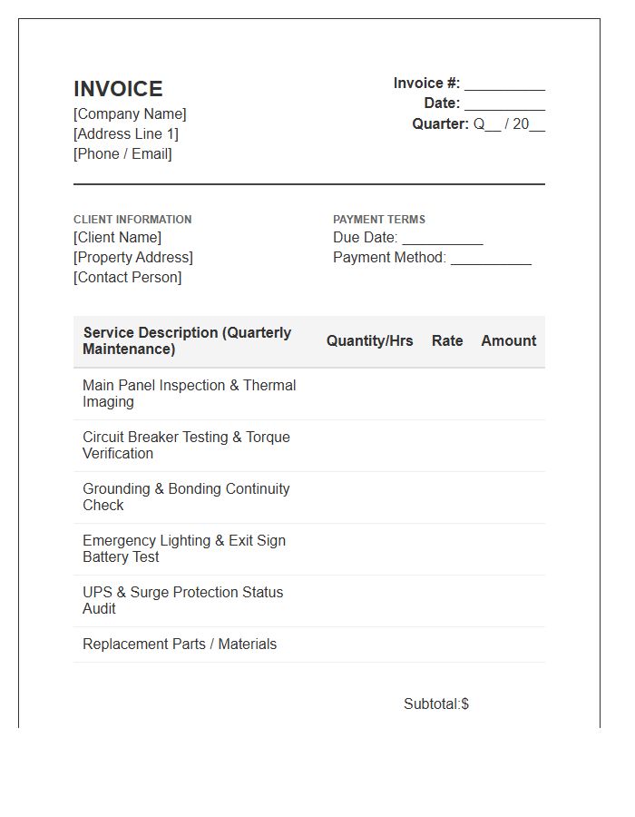 Electrical System Quarterly Maintenance Invoice Template