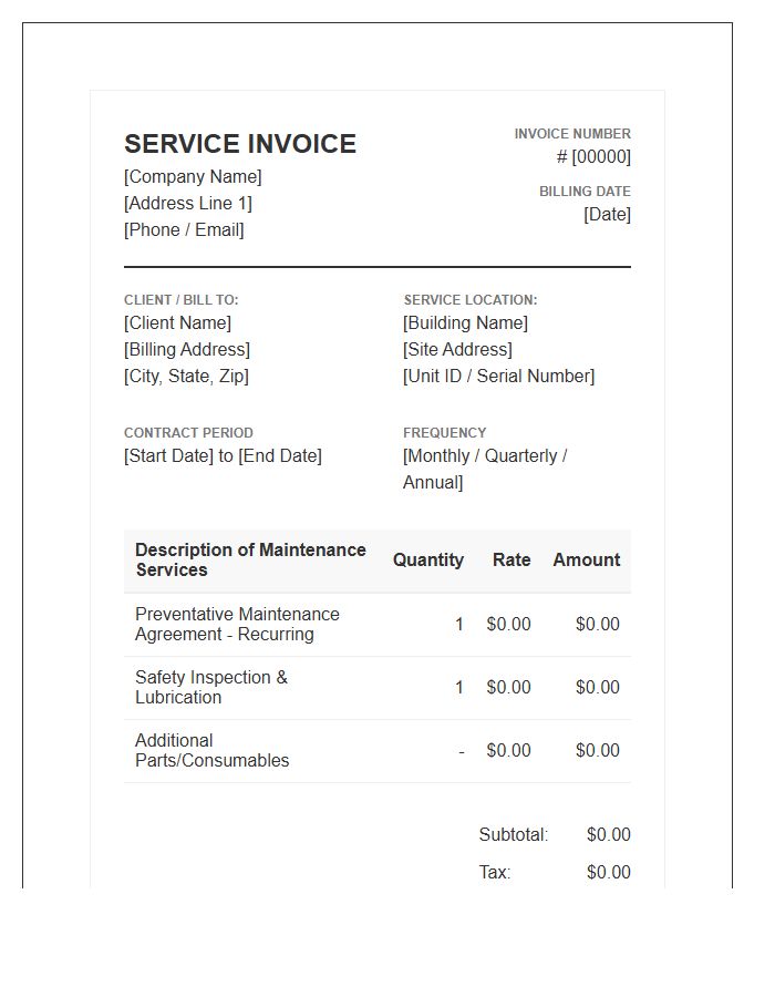 Elevator Service Maintenance Recurring Invoice Template