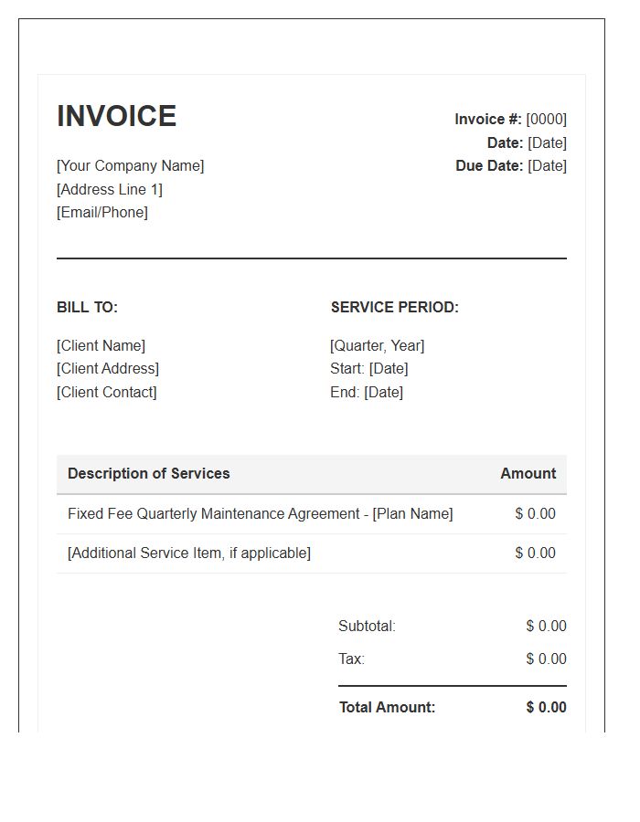 Fixed Fee Quarterly Maintenance Invoice Template