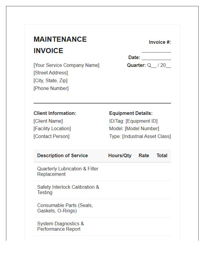 Industrial Equipment Quarterly Maintenance Invoice Template