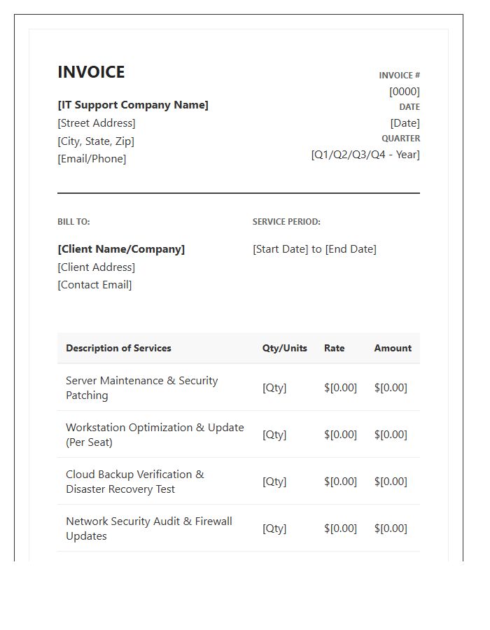 IT Support Quarterly Maintenance Invoice Template