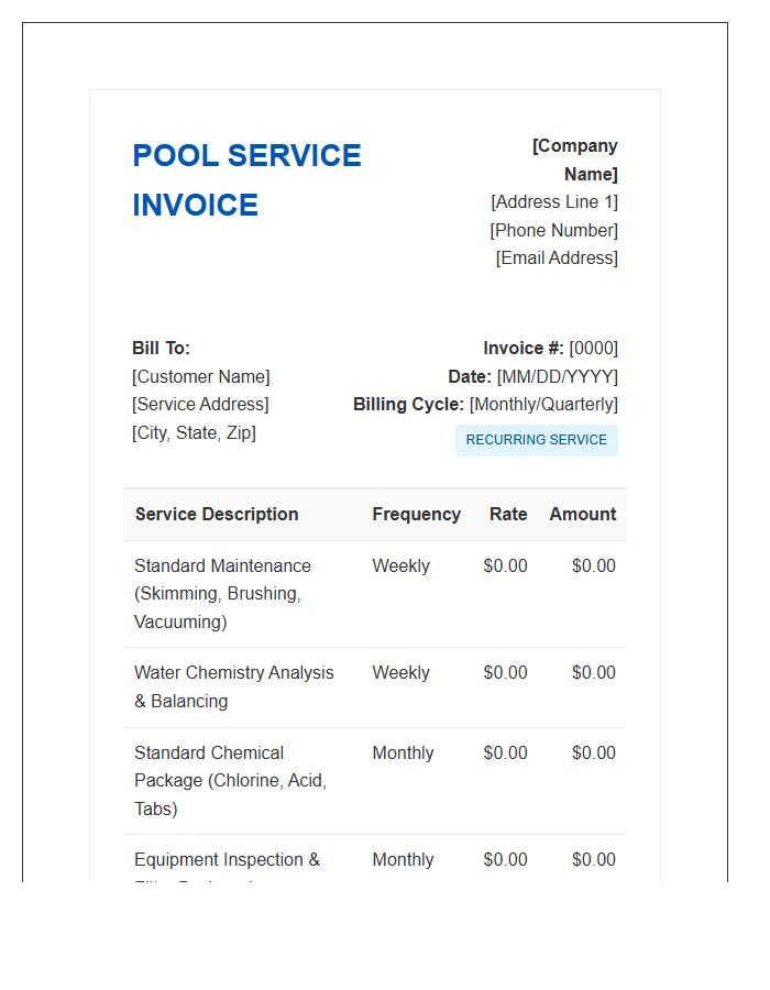 Pool Service Maintenance Recurring Invoice Template