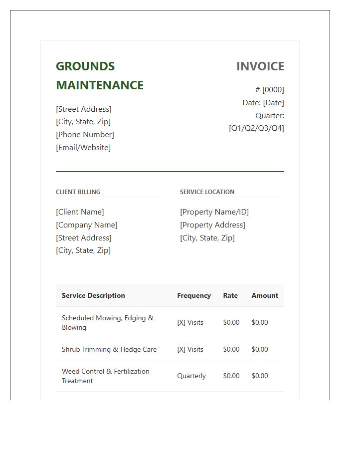 Professional Grounds Maintenance Quarterly Invoice Template