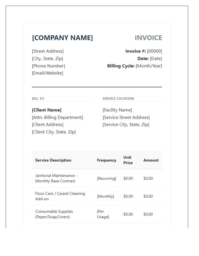 Professional Janitorial Maintenance Recurring Invoice Template