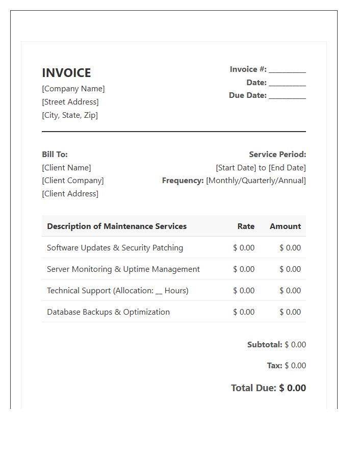 Recurring Software Maintenance Agreement Invoice Template