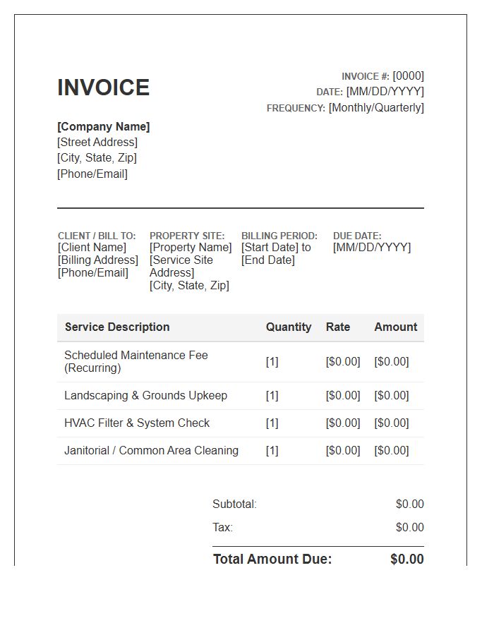 Scheduled Property Maintenance Recurring Invoice Template