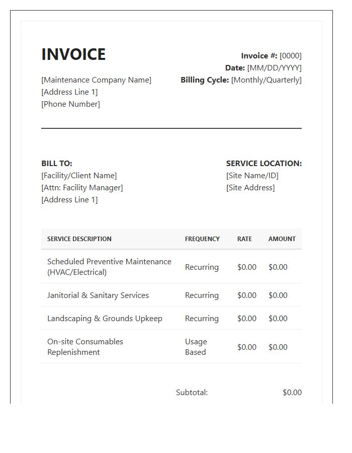 Standard Facility Maintenance Recurring Invoice Template