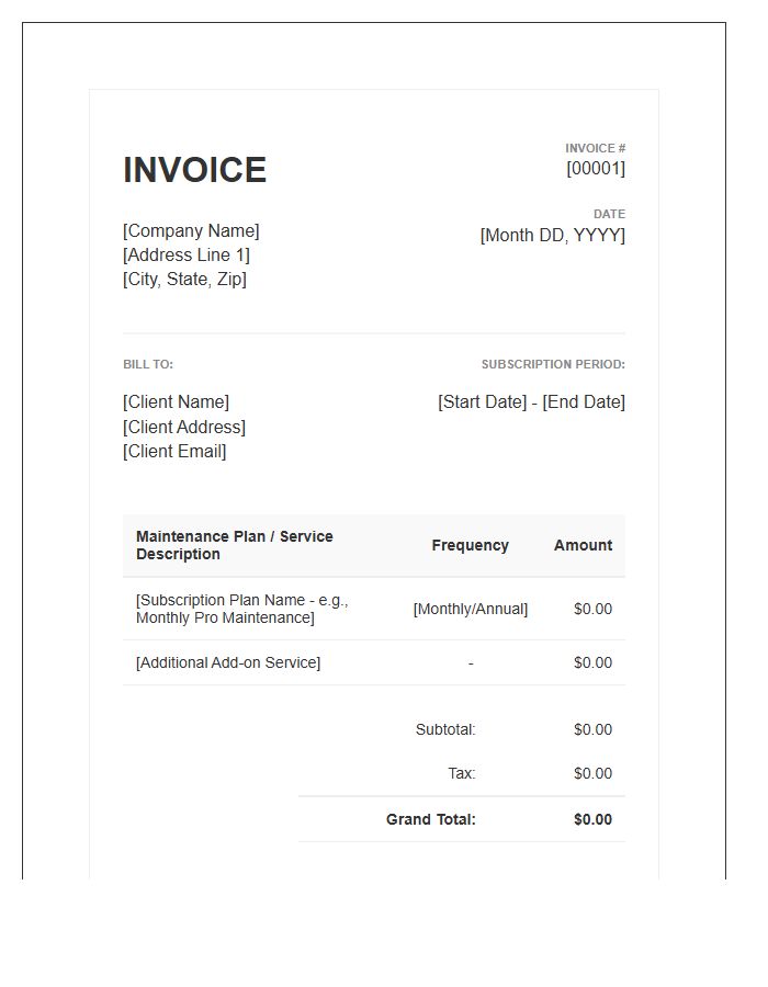 Subscription Based Maintenance Service Invoice Template