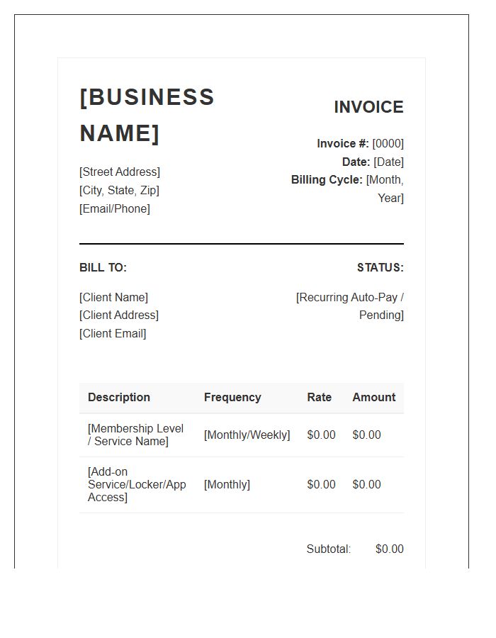 Fitness Business Recurring Service Invoice Template