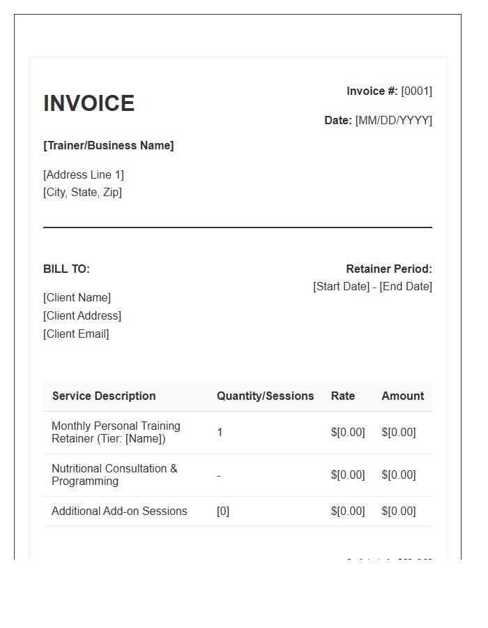 Personal Training Retainer Service Invoice Template