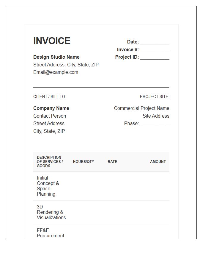 Commercial Interior Design Project Invoice Template
