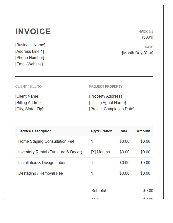 Home Staging Project Invoice Template