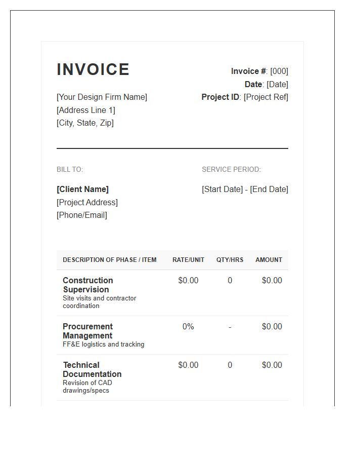 Interior Design Construction Management Invoice Template