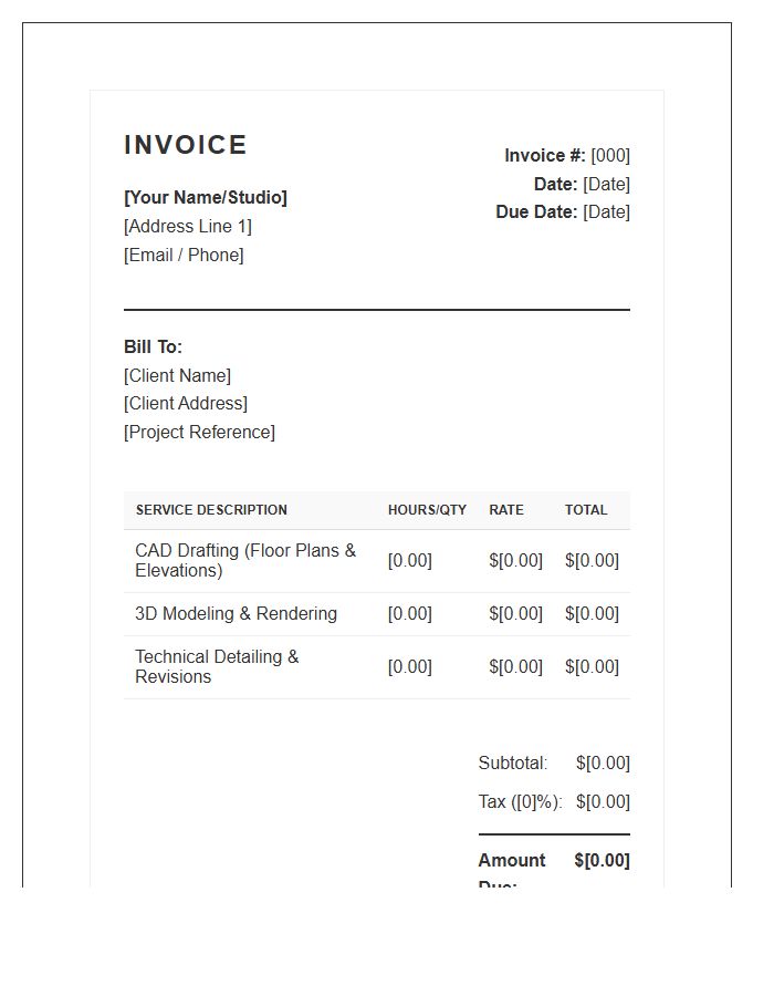 Interior Design Draftsman Service Invoice Template